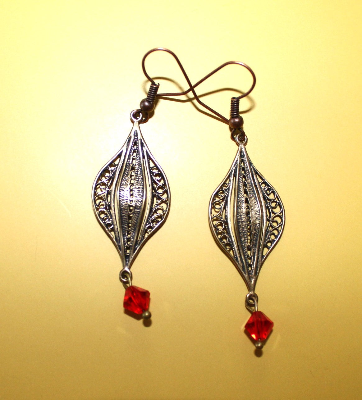 Bronze Filigree Bead. Crystal Earrings
