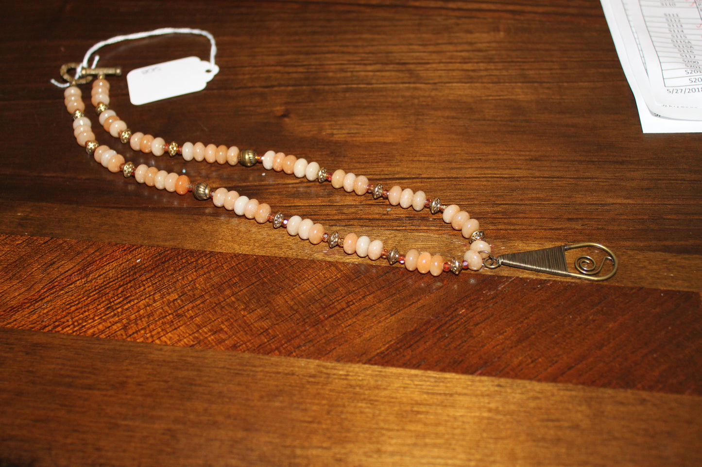 Agate Necklace with Bronze Pendant