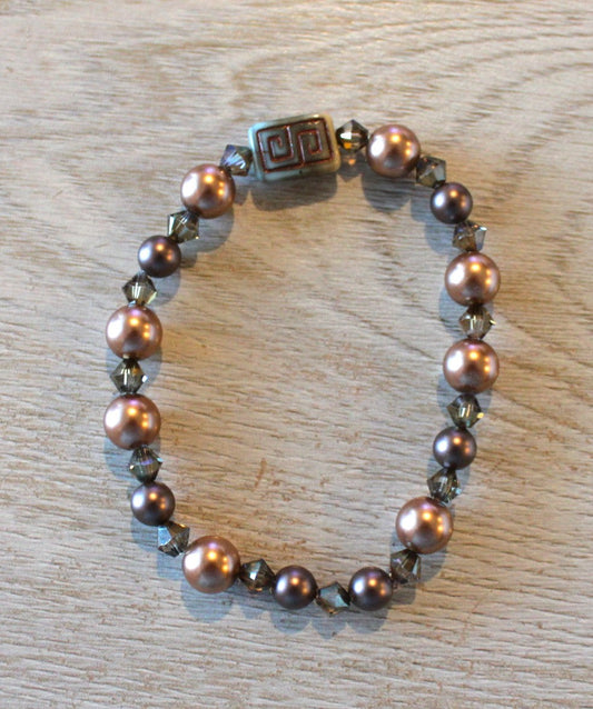 Brown and Bronze Crystal Pearl Bracelet