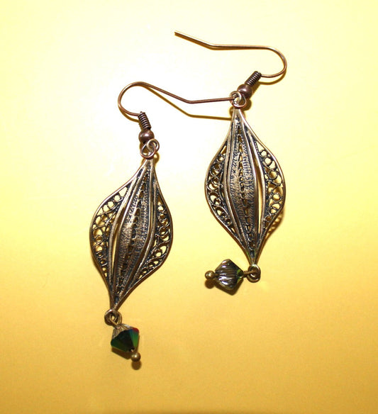 Bronze Filigree Bead.  Crystal  Earrings