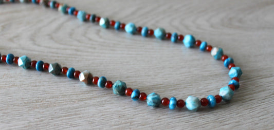 Blue Crazy Lace Agate and Carnelian Necklace