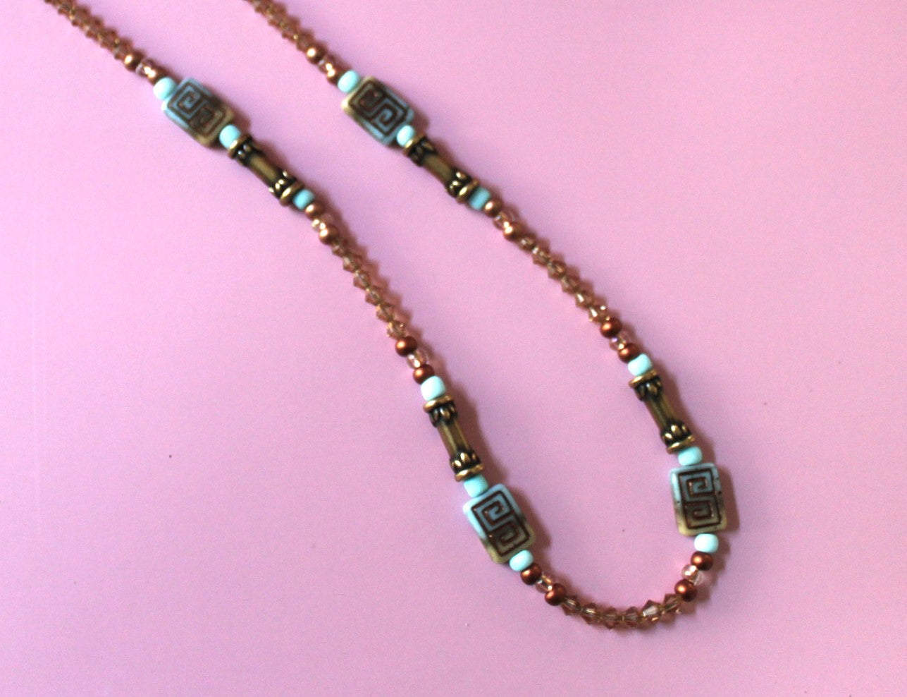 Blue, Bronze Glass Necklace