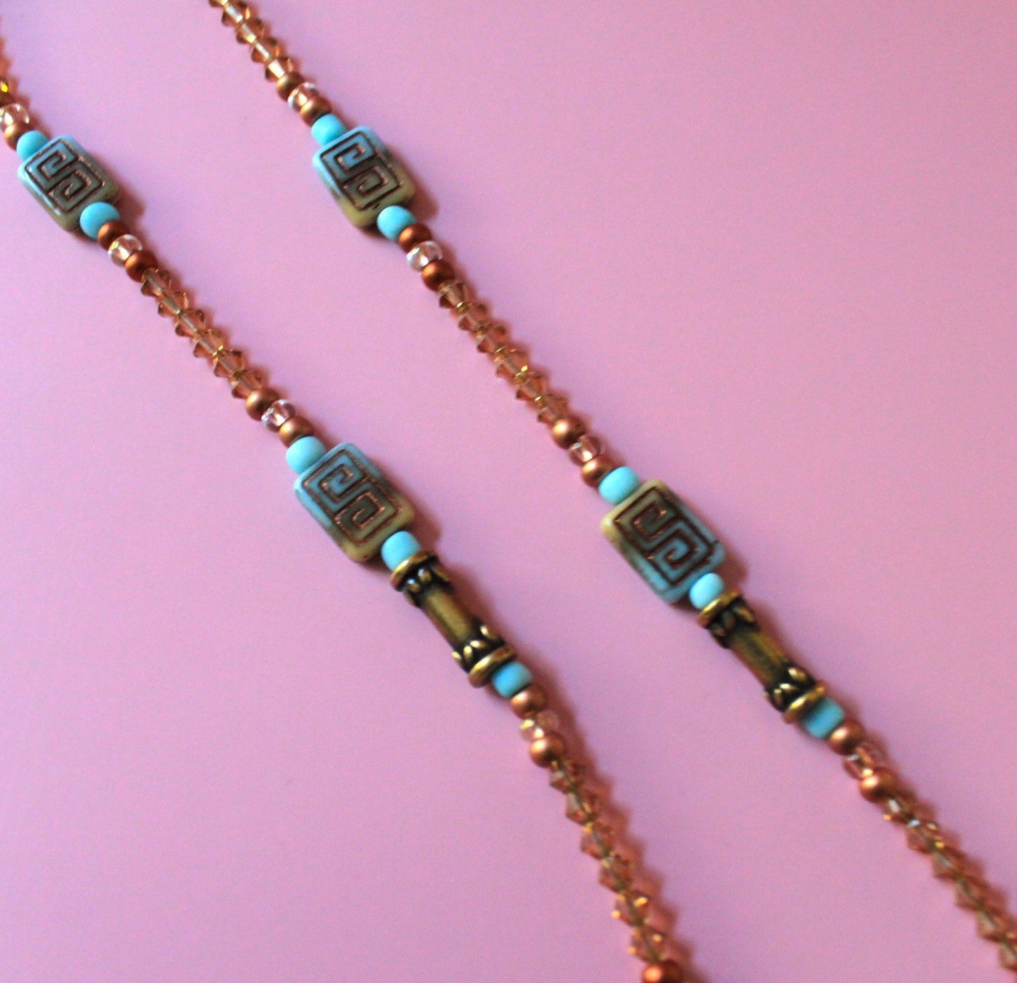 Blue, Bronze Glass Necklace