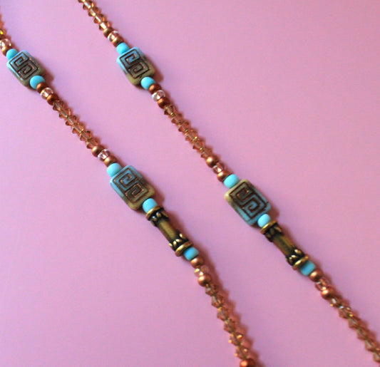 Blue, Bronze Glass Necklace